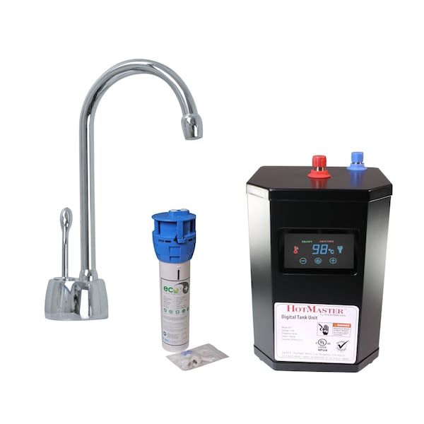 Westbrass Develosah 9" 1-Handle Hot Water Dispenser Faucet with Heating Tank and Filter Unit, Polished Chrome DT1F271-26 - main
